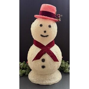 VTG 20" Spun Lucite Spaghetti Plastic Snowman Christmas Decor Red Hat‎ & Scarf